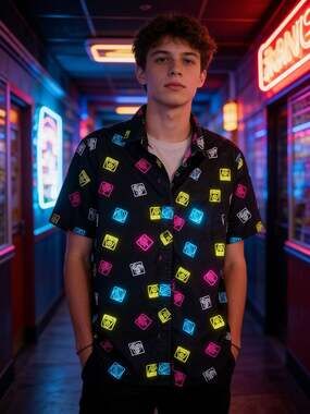 Avatar: The Last Airbender Elements Pattern Black Short Sleeve Button-Up Shirt